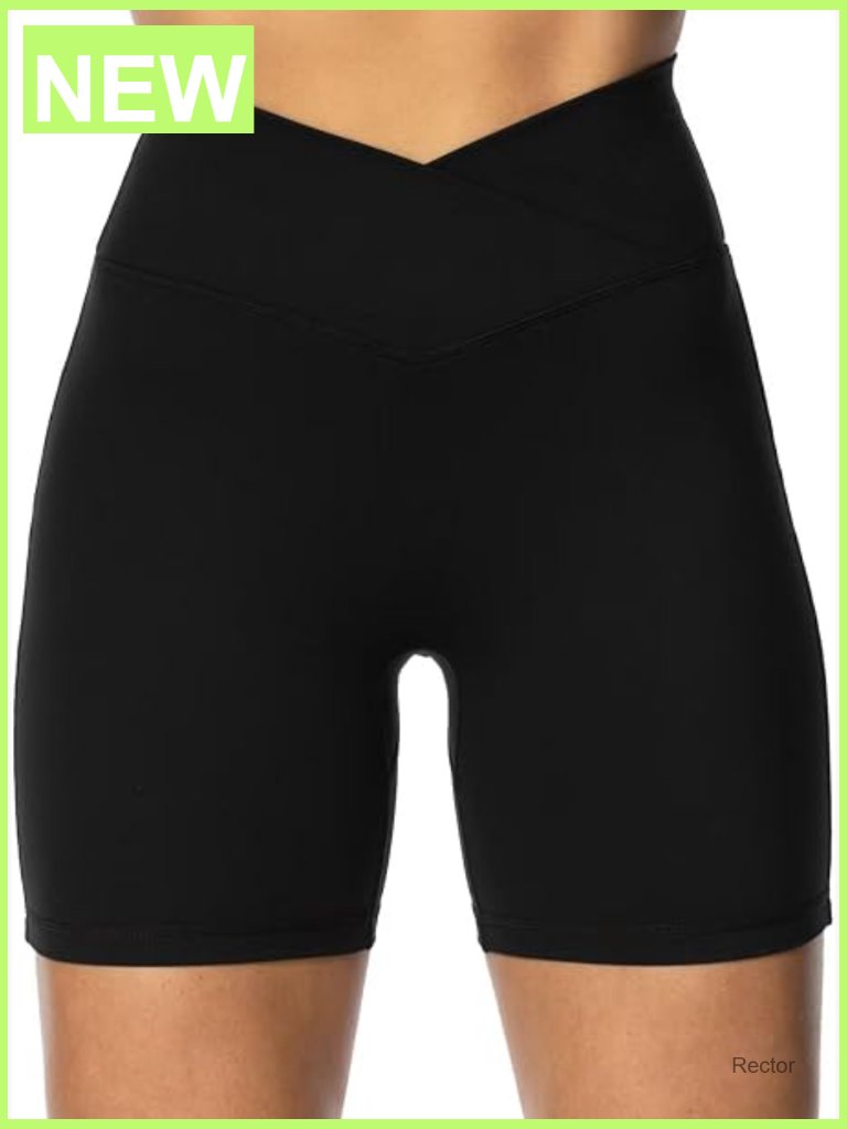Crossover Biker Shorts, No Front Seam, High Waist Yoga Shorts With Pockets